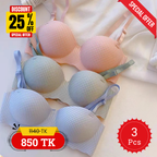 Thin Patterned Push-Up Bra ( Set Of 3)