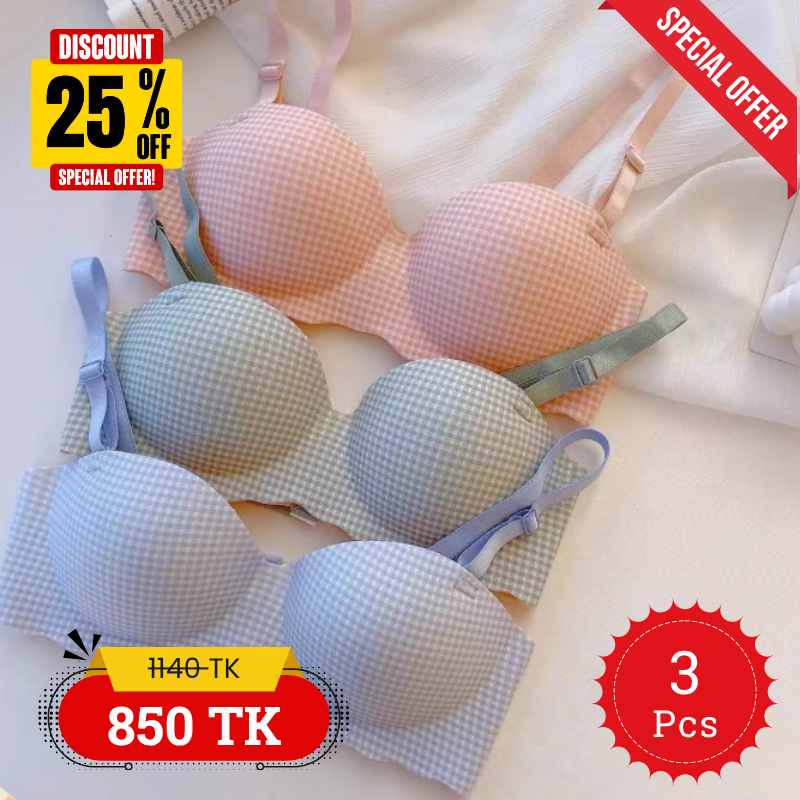 Thin Patterned Push-Up Bra ( Set Of 3)