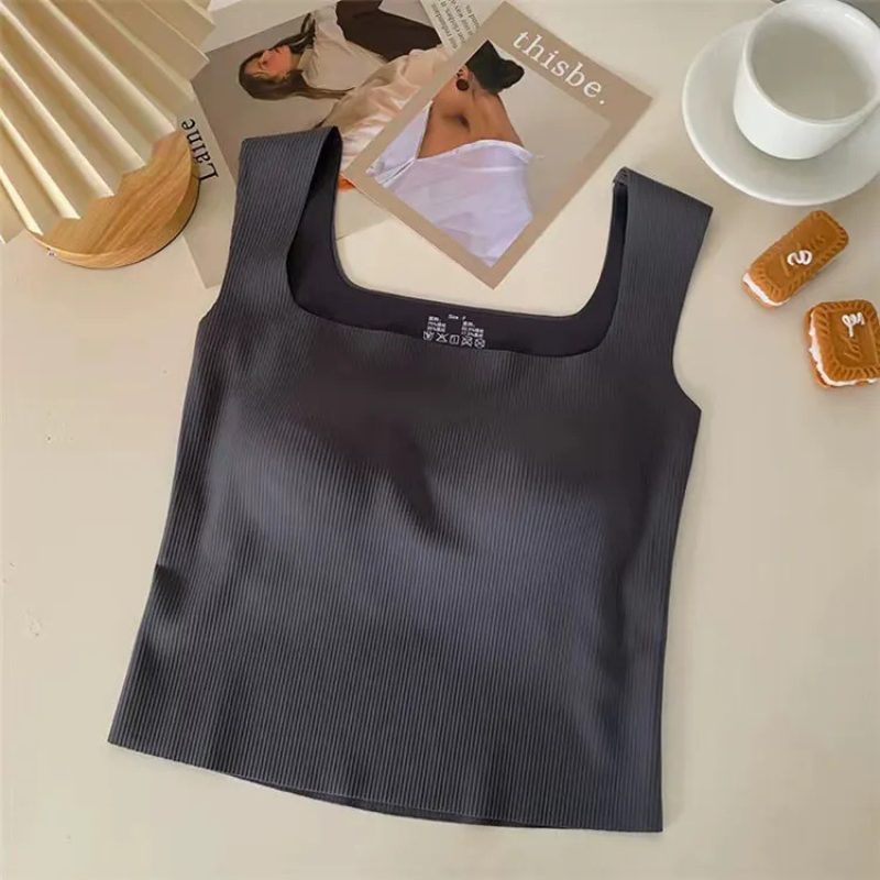 Everyday Wear Ice Silk Wide Shoulder Top-Gray