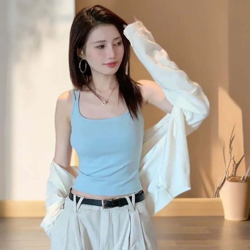 Back Cross Strap Summer Top - Light blue