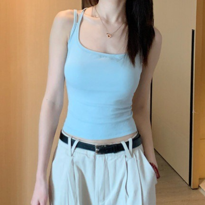Back Cross Strap Summer Top - Light blue