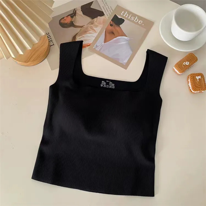 Everyday Wear Ice Silk Wide Shoulder Top- Black