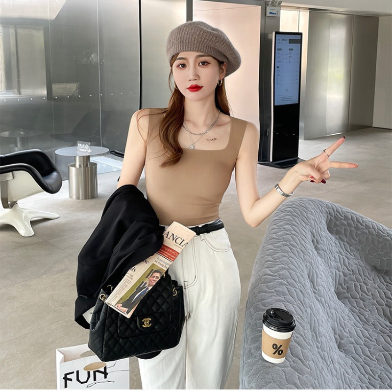 Everyday Wear Ice Silk Wide Shoulder Top -Khaki