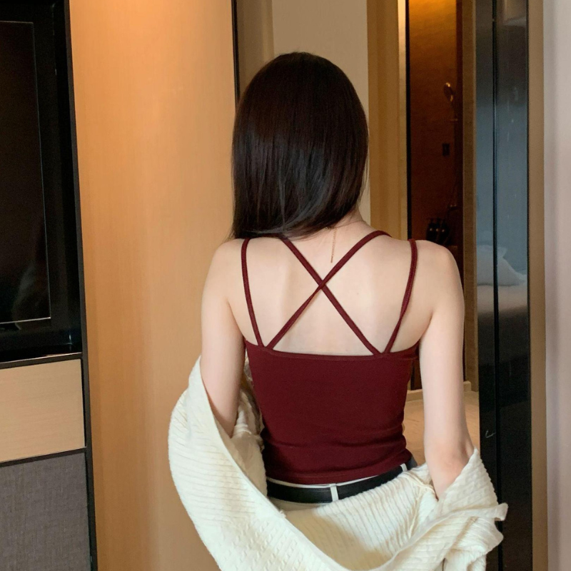 Back Cross Strap Summer Top - Anchor Red