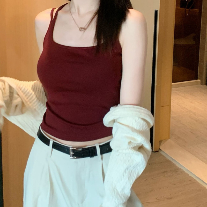 Back Cross Strap Summer Top - Anchor Red