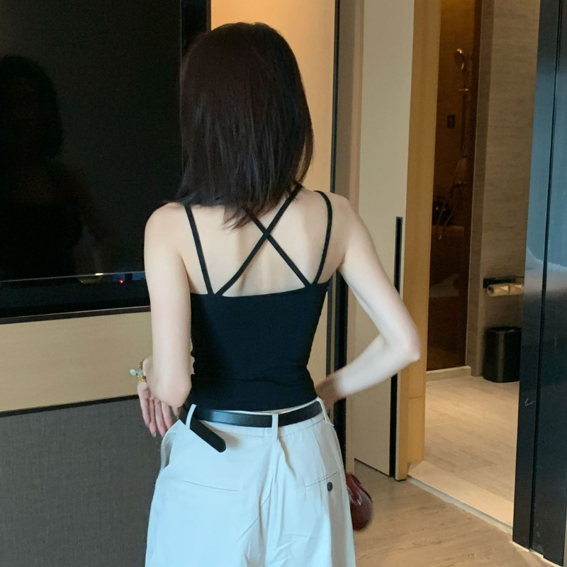 Back Cross Strap Summer Top - Black