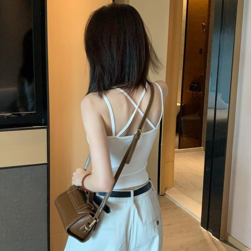 Back Cross Strap Summer Top - Light blue