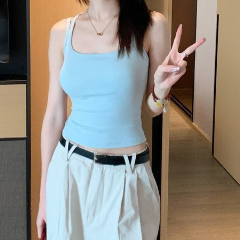 Back Cross Strap Summer Top - Light blue