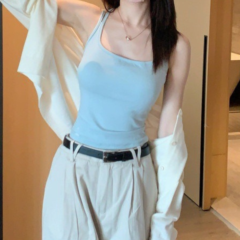 Back Cross Strap Summer Top - Light blue